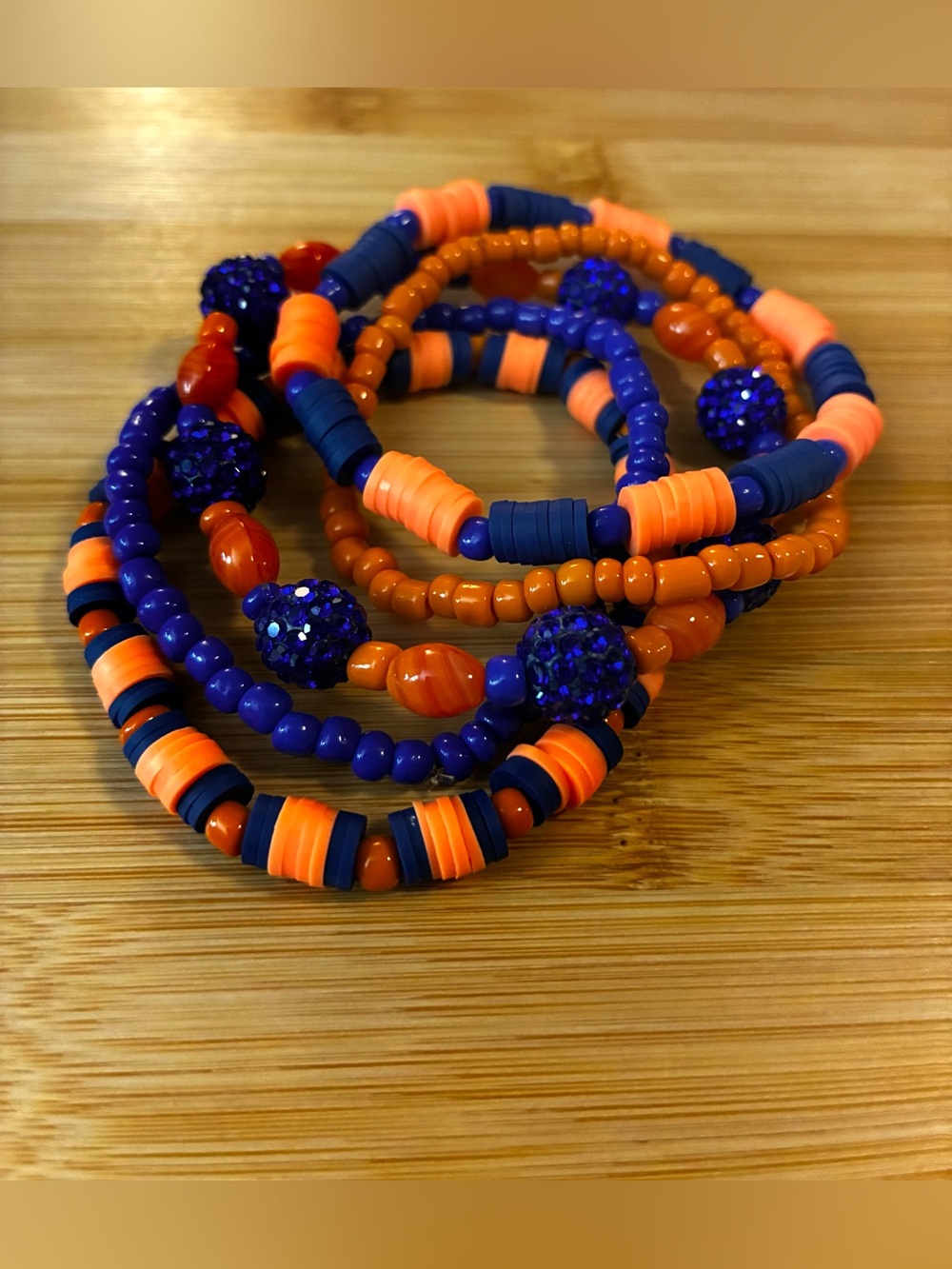 Stacked Orange & Blue Beaded Stretch Bracelet Set